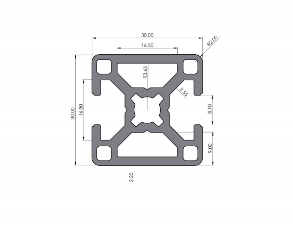 Aluminium profile 30x30 groove 8 B-type 2N180